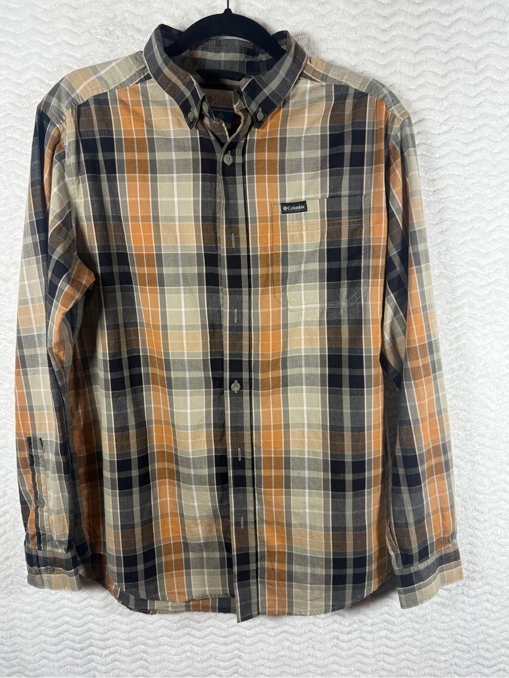 Columbia Men's Orange Plaid Button-Down Shirt. Perfect for this time 🤩😎🧡
